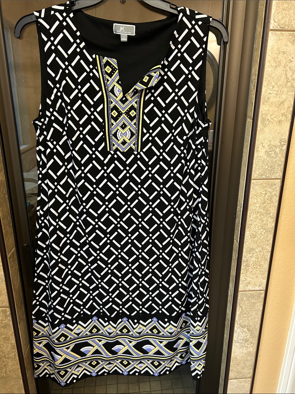 JM Collection Black Geometric Sleeveless Shift Dress
